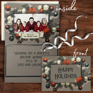 Rustic Gray Vintage Pine Ornament Frame Family  Holiday Card