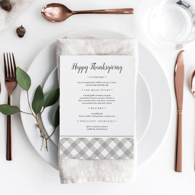 Rustic Gray & White Plaid Thanksgiving Dinner Menu (Creator Uploaded)