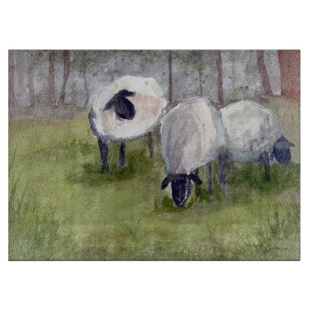 Rustic Grazing Sheep Cutting Board (Front)