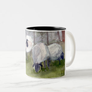 Rustic Grazing Sheep Two-Tone Coffee Mug