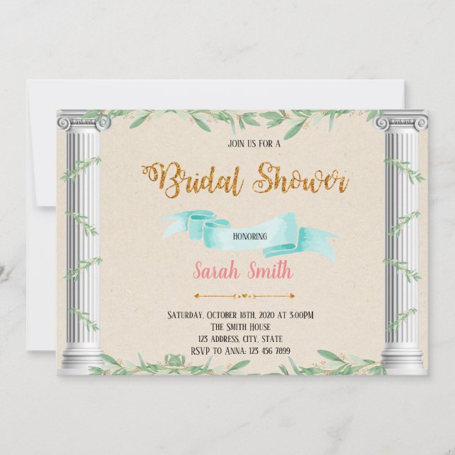 Rustic greek theme party invitation (Front)