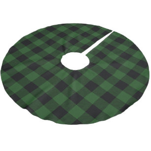 Rustic Green and Black Buffalo Check Plaid Brushed Polyester Tree Skirt