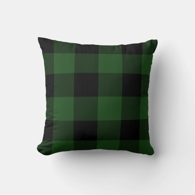 Rustic Green and Black Buffalo Check Plaid Cushion (Front)