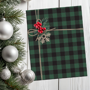 Rustic Green And Black Buffalo Plaid Holiday Tissue Paper