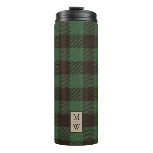 Rustic Green and Black Buffalo Plaid Monogram Thermal Tumbler