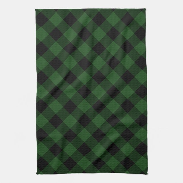 Rustic Green and Black Buffalo Plaid Tea Towel (Vertical)