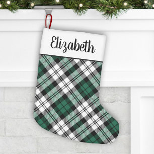 Rustic Green and Black Tartan Plaid Personalised Small Christmas Stocking