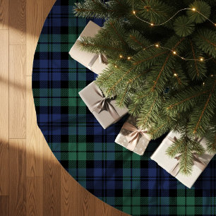 Rustic Green and Blue Black Watch Plaid Holiday Brushed Polyester Tree Skirt
