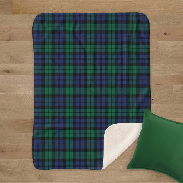 Rustic Green and Blue Black Watch Plaid Holiday Sherpa Blanket (Creator Uploaded)