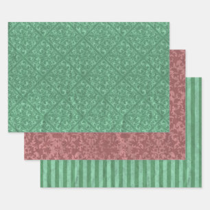 Rustic Green and Cranberry Red Christmas Wrapping Paper Sheet