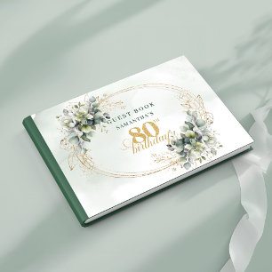 Rustic Green and Gold Botanical 80th Birthday Book