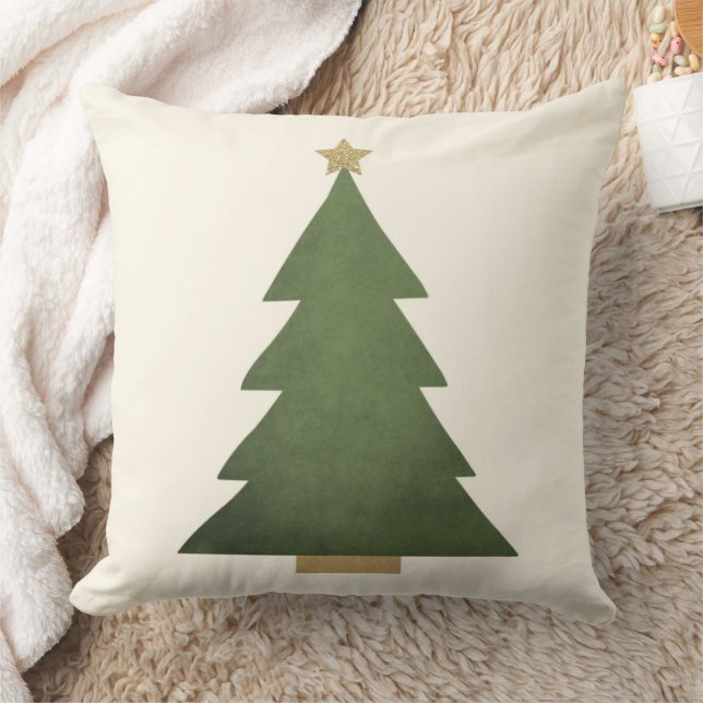 Rustic Green and Gold Christmas Tree Holiday Cushion (Blanket)