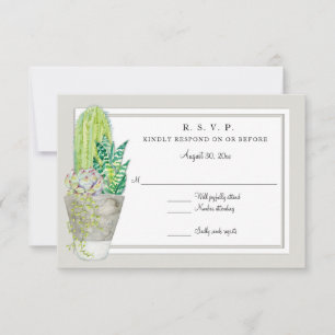 Rustic Green and Grey Urban Cactus Garden RSVP Card