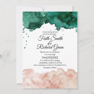Rustic Green and Pink Fall Wedding Invitations