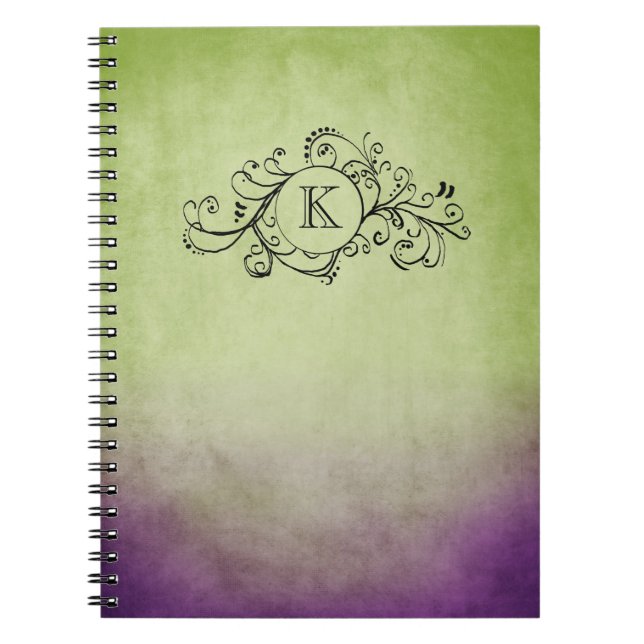Rustic Green and Purple Bohemian  Flourish Notebook (Front)