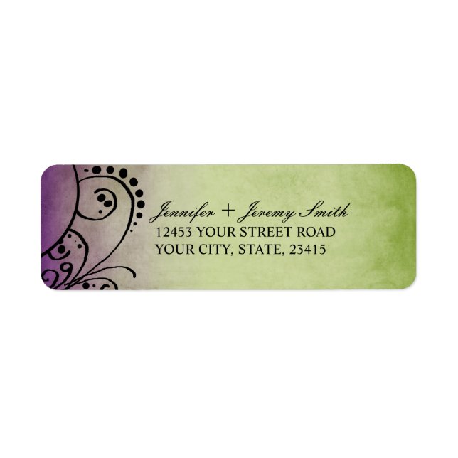 Rustic Green and Purple Bohemian Return Address Label (Front)