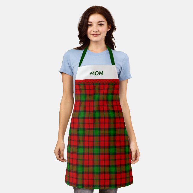 Rustic Green and Red Tartan Plaid With Name Apron (Worn)