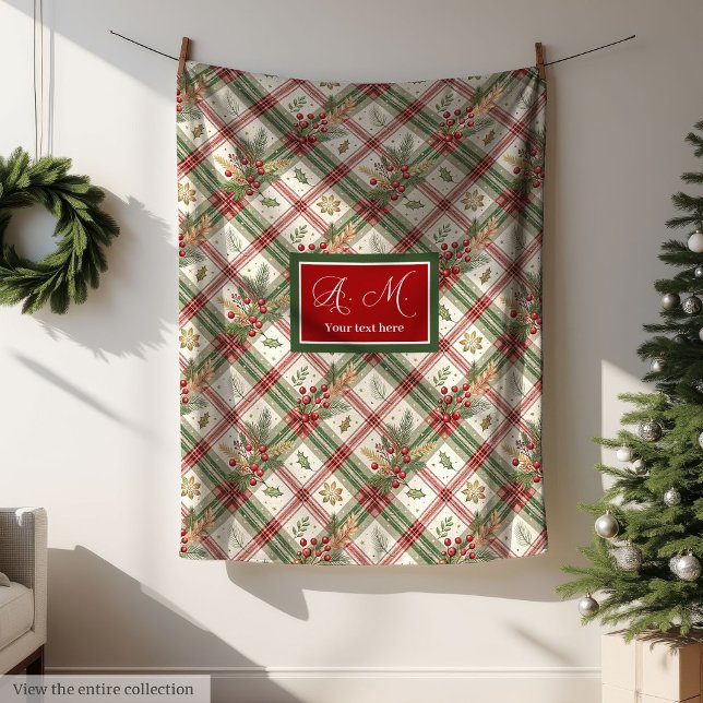 Rustic green and red watercolor chequered blanket (Rustic green and red watercolor checkered blanket)
