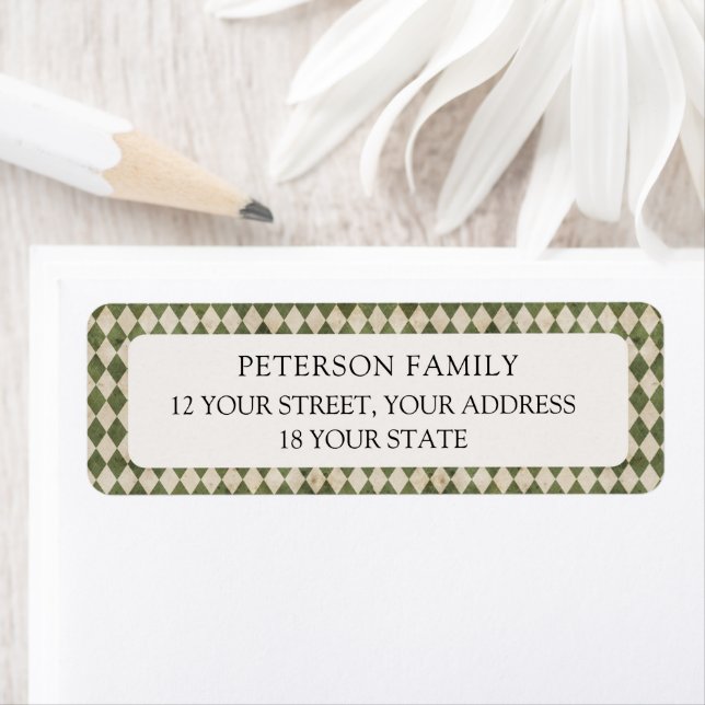 Rustic Green Argyle Christmas Return Address Label (Insitu)