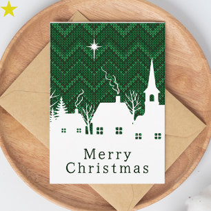 Rustic Green Argyle Knit Christmas Village Card