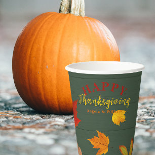Rustic Green Autumn Foliage Thanksgiving Dinner Paper Cups