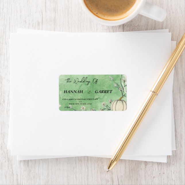 Rustic Green Autumn Pumpkin Wedding Address Label (Insitu)