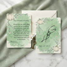 Rustic Green Autumn Pumpkin Wedding thank you card