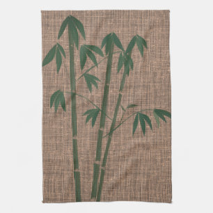 Rustic Green Bamboo Plant Canvas Texture Tea Towel