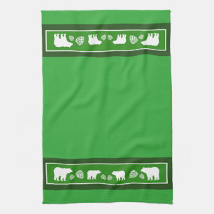 Rustic green bear pinecone kitchen towel