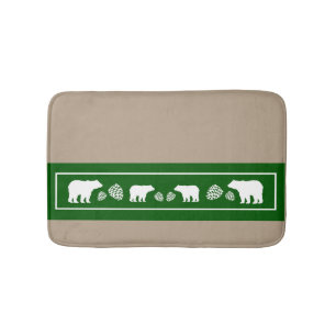 Rustic green bear pinecone memory foam bath mat