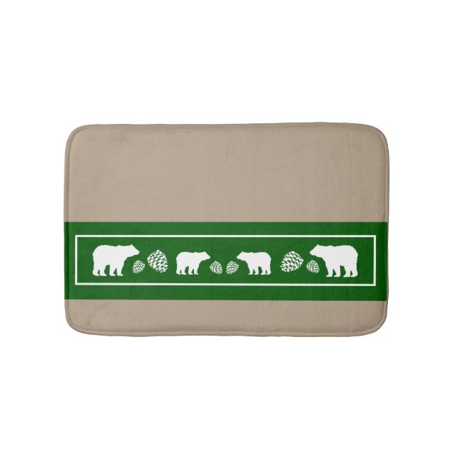 Rustic green bear pinecone memory foam bath mat (Front)