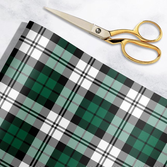 Rustic Green Black and White Tartan Plaid Holiday Wrapping Paper (Creator Uploaded)