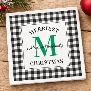 Rustic Green Black Buffalo Check Merriest Christma Napkin