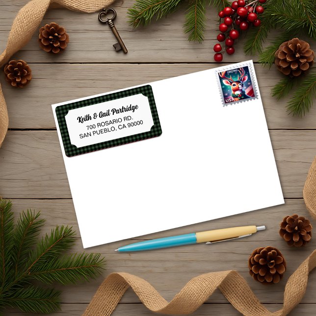 Rustic Green & Black Buffalo Plaid Custom Label (Creator Uploaded)