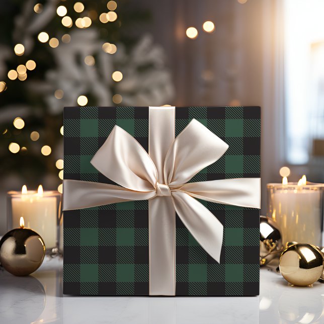 Rustic Green & Black Buffalo Plaid Holiday Wrapping Paper (Rustic Green & Black Buffalo Plaid Holiday Wrapping Paper)
