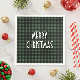 Rustic Green & Black Buffalo Plaid Merry Christmas Napkin