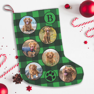 Rustic Green Black Plaid Fun 12 Pet Photo Collage Small Christmas Stocking