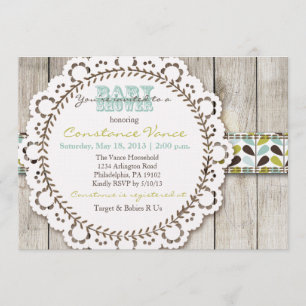 Rustic Green Blue Baby Boy Shower Invitation