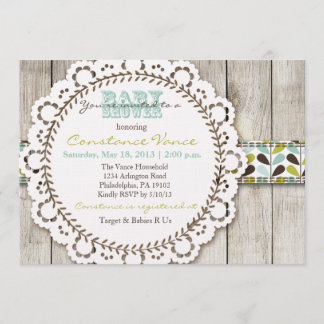 Rustic Green Blue Baby Boy Shower Invitation