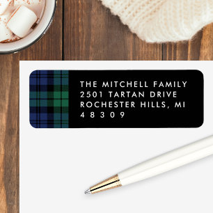 Rustic Green Blue Plaid Return Address Label