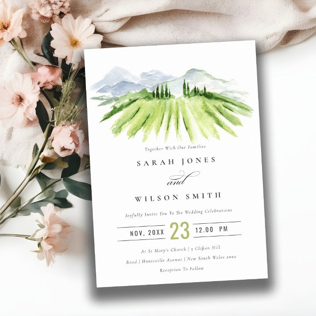 Rustic Green Blue Winery Vineyard Wedding Invite (Creator Uploaded)