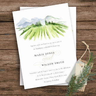 Rustic Green Blue Winery Vineyard Wedding QR Code Invitation