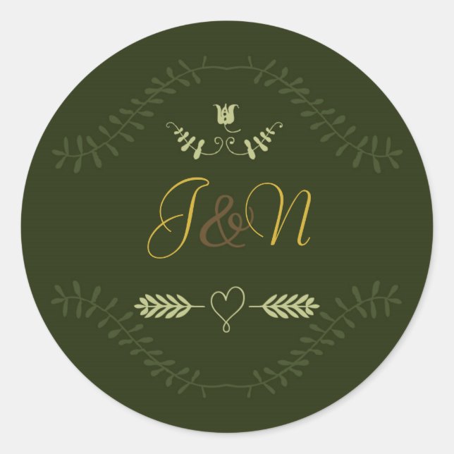 Rustic Green Botanical Forest Wedding Party Favour Classic Round Sticker (Front)