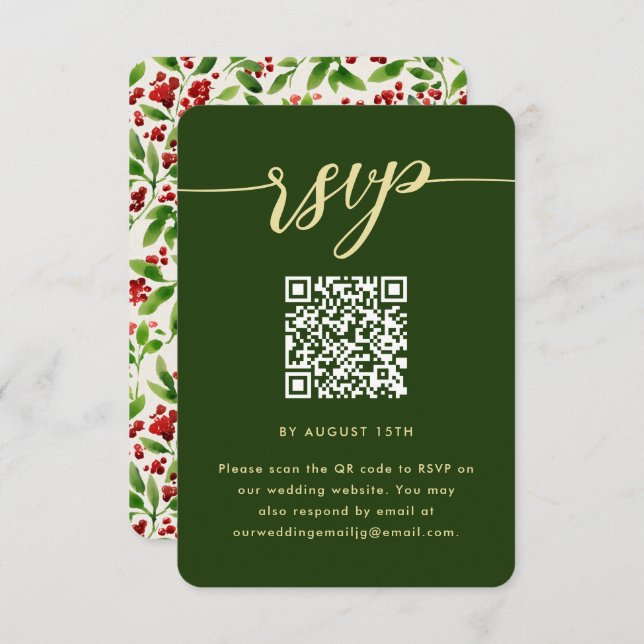 Rustic Green Botanical Wedding RSVP with QR Code (Front/Back)