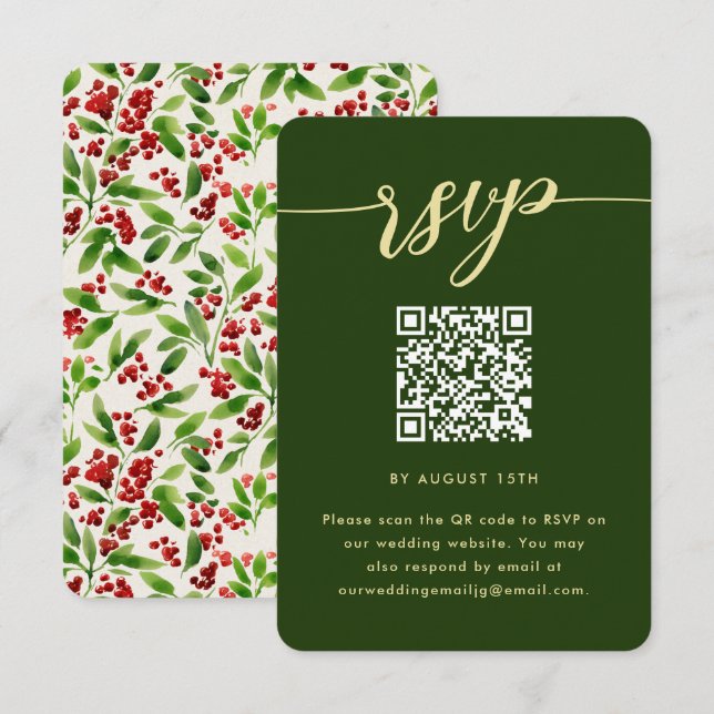 Rustic Green Botanical Wedding RSVP with QR Code Card (Front/Back)