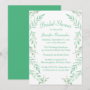 Rustic Green Bridal Shower Leaves Ferns Leaf Invitation