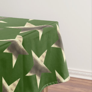 Rustic Green Brown Stars Pattern Festive Christmas Tablecloth