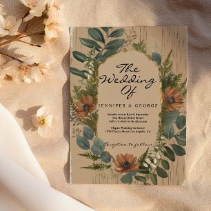 Rustic green brown woodland flowers Wedding Invitation