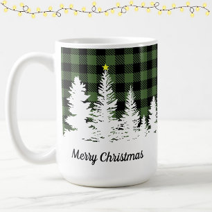 Rustic Green Buffalo Plaid Forest Merry Christmas Coffee Mug