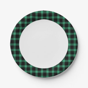 Rustic Green Buffalo Plaid Paper Plate